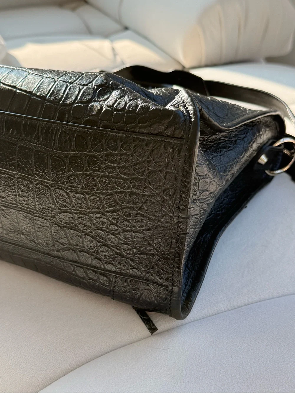 Balenciaga Black Croc-Embossed Lamb Leather City Bag